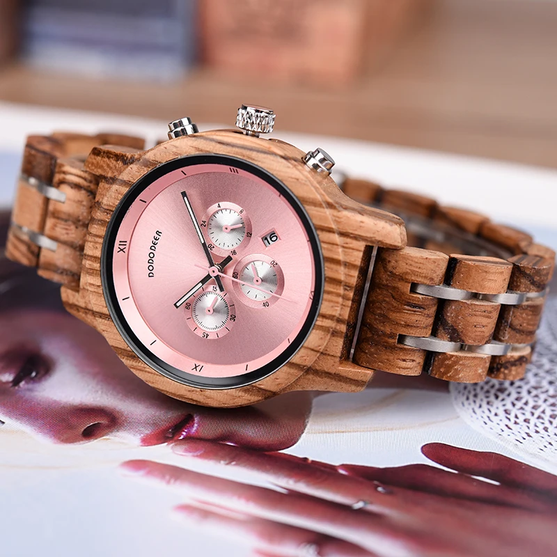 DODO DEER Women Wood Luxury Stylish Watches Timepieces Chronograph Military Quartz Fashion Women's Watch relogio masculino B16