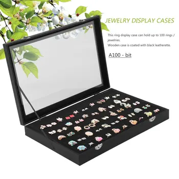 

100 Slot Black Velvet Sponge Ring Display Box Cardboard Jewelry Storage Case Holder Showcase Ring Cufflink Jewelry Tray With Lid