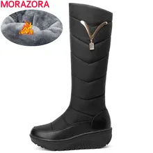 MORAZORA Snow Boots Women Winter Warm Platform Shoes fashion Metal decoration Waterproof non-slip wedges Knee High boots