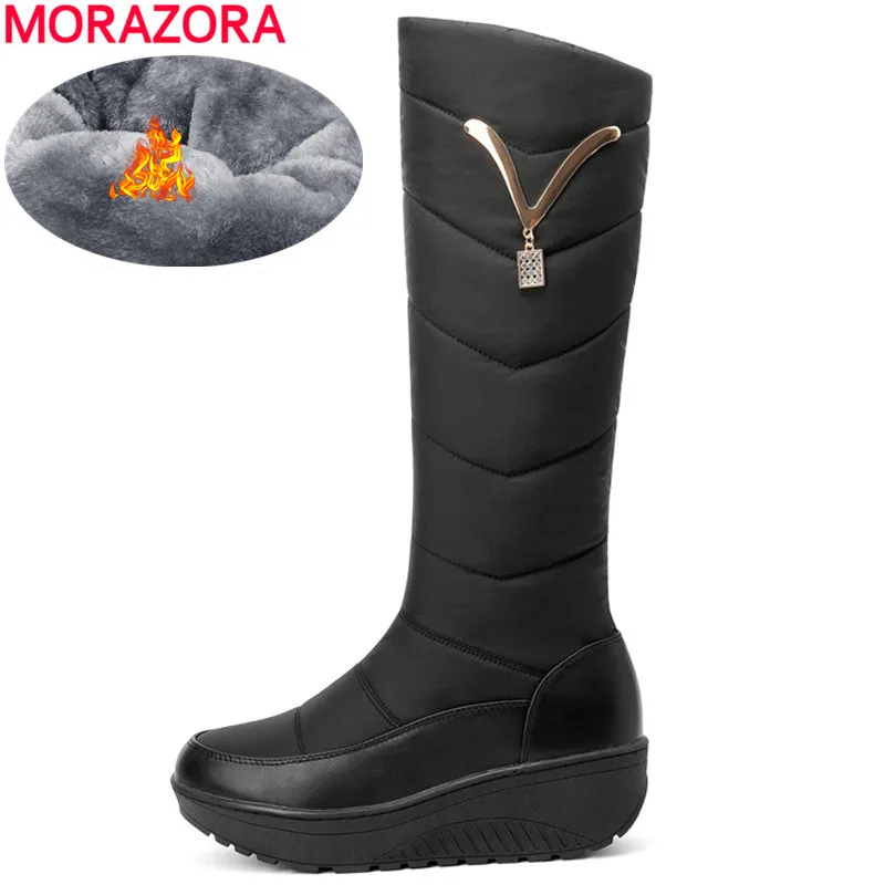 Женские Нескользящие сапоги MORAZORA черные до колена на платформе с металлическим