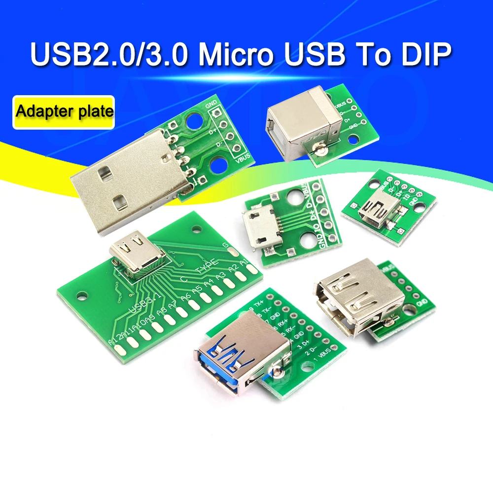 52PCSUSBMaleConnectorMINIMICROUSBtoDIPAdapterBoard254MM