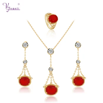

Kfvanfi Light Green Rose Red Crystal Jewelry Ring Necklace Pendant Dangle Earrings Stud Zircon Jewelry Set For Women