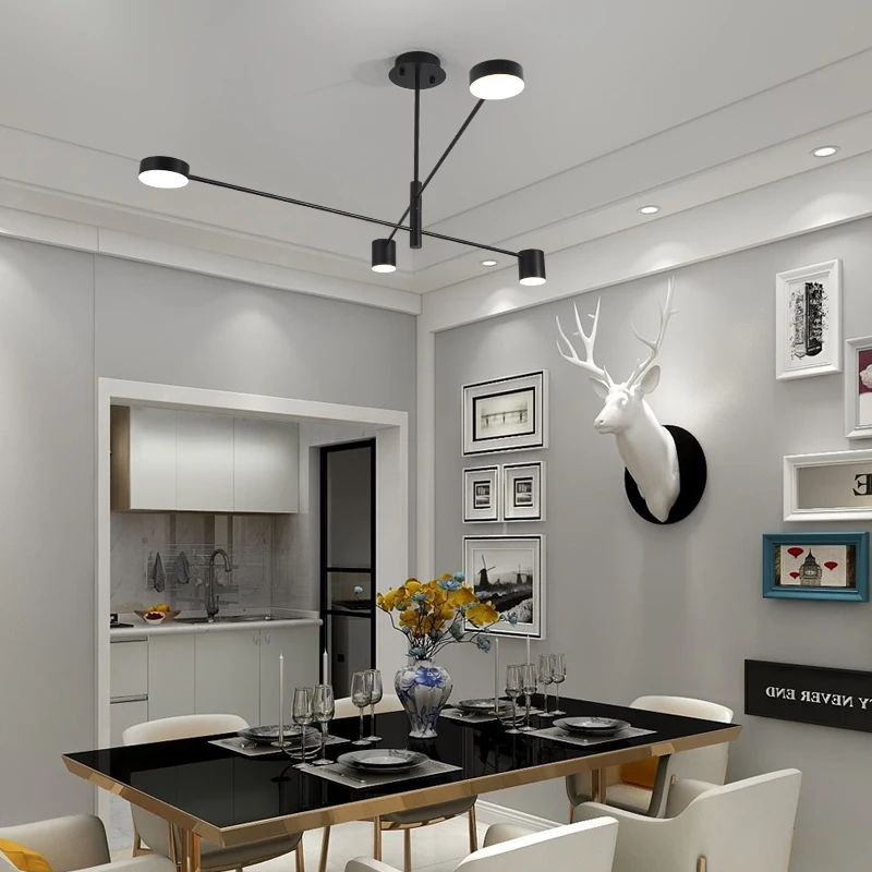

Nordic LED Luster Chandeliers Postmodern Minimalist Living Room Bedroom Kitchen Black 4 Heads Ceiling Lamp Home Decor Fixtures