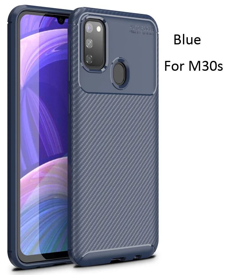 Чехол из углеродного волокна для samsung Galaxy M30s ТПУ силиконовый защитный чехол - Цвет: Blue