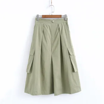 

910049 Spring Clothing New Style Retro Workwear Multi-pockets Skirt Loose-Fit A- line Slimming Casual Mid-length Full Skirt