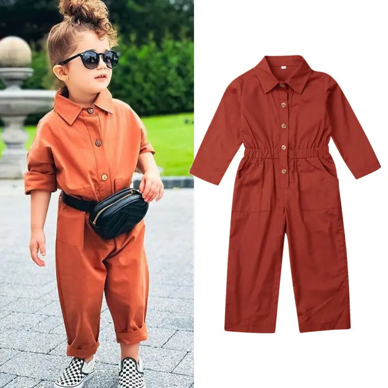 

1-6Y Kids Baby Boy Girl Rompers Fall Winter Clothes Orange Solid Long Sleeve Romper Jumpsuit Overalls Outfits Playsuit