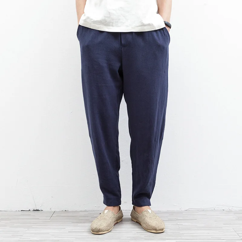 

Chinese-style MEN'S Trousers 2019 Spring And Summer Flax Solid Color Casual Pants Men's Wide-Leg Retro Trend Casual Pants