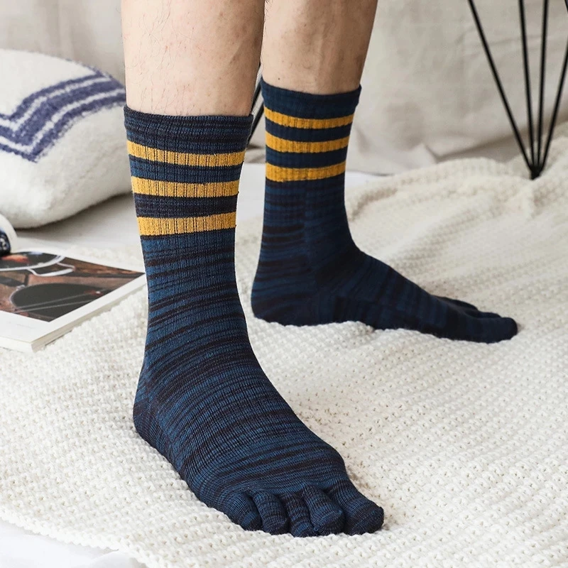 5 Pairs Large Colorful Compression Sport Toe Socks Men's Cotton Striped Long Harajuku 5 Finger Socks with Toes Male Fashions