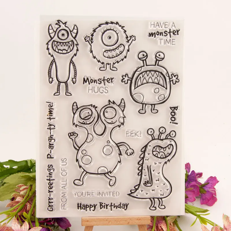 Monster outline металлические режущие штампы на день рождения, прозрачные штампы и штампы, набор для скрапбукинга, альбом, карта, тиснение Крафтовая окраска