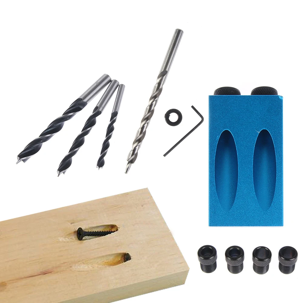 

Woodworking Pocket Hole Jig Kit 6/8/10mm Angle Drill Guide Set Hole Puncher Locator Jig Drill Bit Set For DIY Carpentry Tools