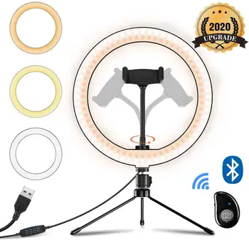 

10" Led Selfie Ring Light with Tripod Stand and Remote & Cell Phone Holderï¼ŒDesk Makeup Ring Lamp for YouTube/Live Stream