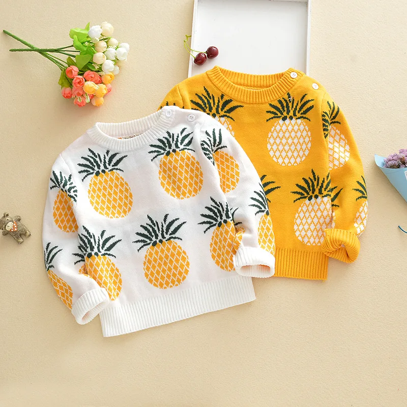 

2019 Spring And Autumn New Style CHILDREN'S Sweater Double Layer Jacquard Pineapple Pattern Children Pullover Cotton Knitted Swe
