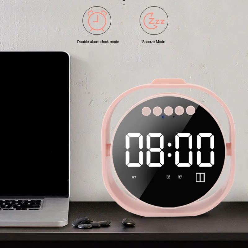 

Alarm Clock Mini Mirror Bluetooth Speaker LED Screen Support Card Wireless Subwoofer GV99