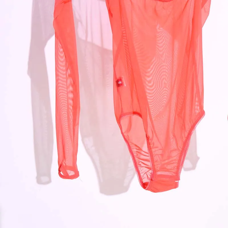 Gauze sexy Transparent Buttonhole Finger Onesie  CQ118