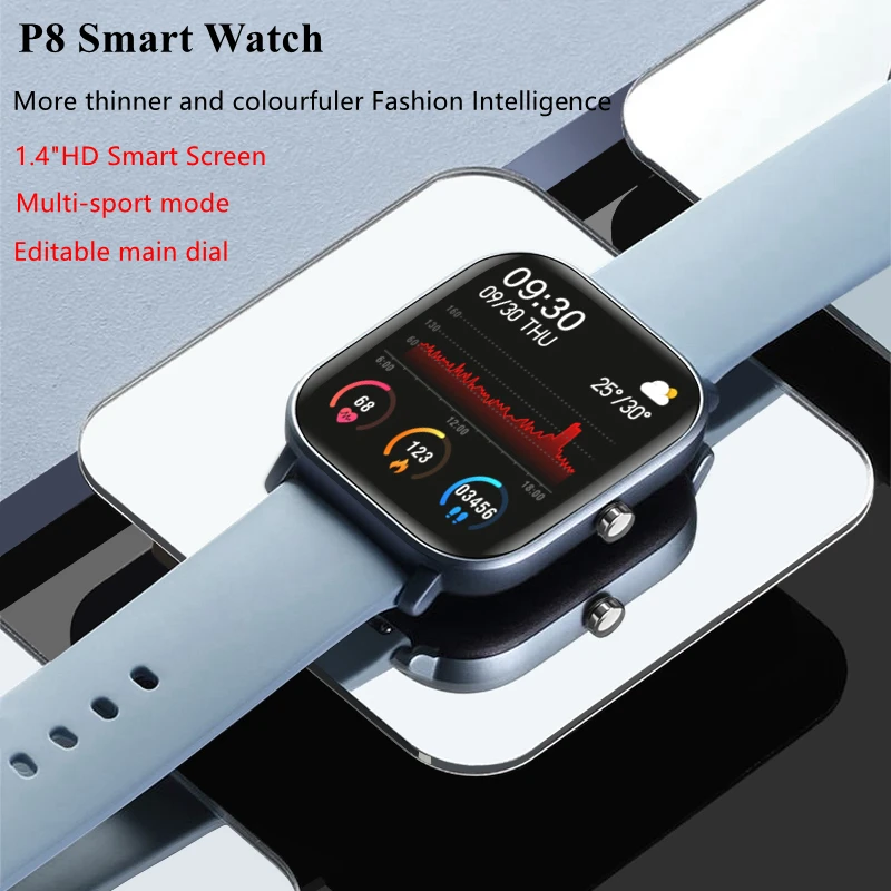 Günstige LYKRY 2020 Smart Uhr P8 Männer Frauen 1,4 zoll Full Touch Bildschirm Fitness Tracker Heart Rate Monitor IP67 Wasserdichte GTS sport Band