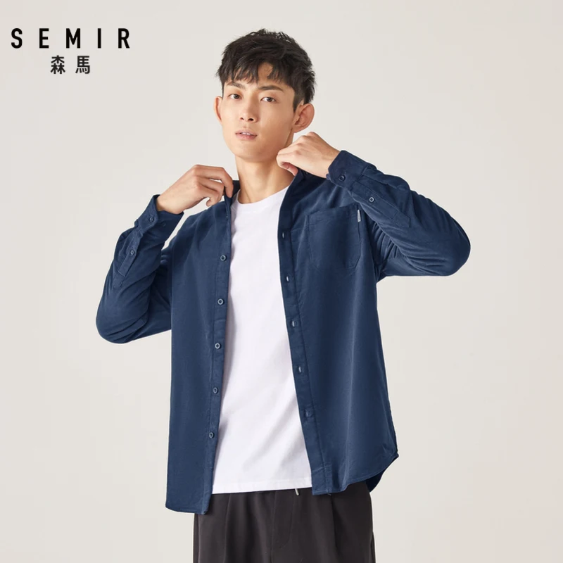 SEMIR, мужская рубашка с длинным рукавом,, зима, новинка, Ретро стиль, лацканы, дизайн, чувство, мужская, одноцветная, вельвет, флис, рубашки для мужчин