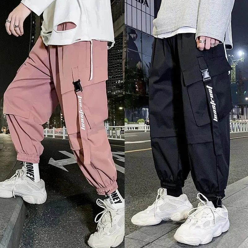 Mens Hip Hop Loose Baggy Pants Loose Fit Elastic Waist Casual Cargo Trouser