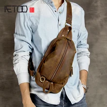 AETOO Crazy Horse кожа Ретро Повседневная Мужская нагрудная Сумка Личность голова воловья кожа плечо косой крест сумка