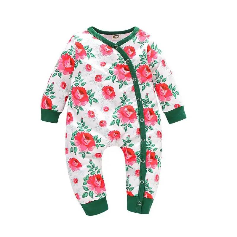Flower Комбинезоны для малышей; хлопковый комбинезон с круглым воротником и длинными рукавами с рисунком животных; пляжный костюм для мальчиков и девочек; домашняя одежда для отдыха - Цвет: Flower