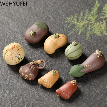 

1PCS Handmade Purple Clay Lovely Cattle Figurine Ornament Creative spray Fingertip Tea Play tea Pets Boutique Tea Table Crafts