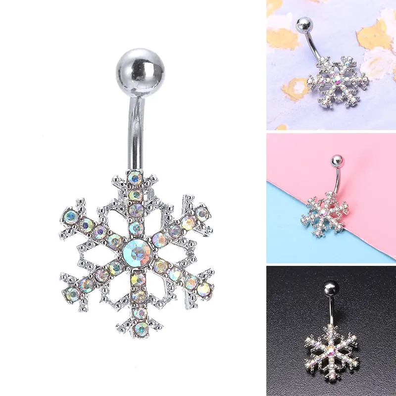Кольцо из хирургической стали для пупка с подвеской в виде снежинки |