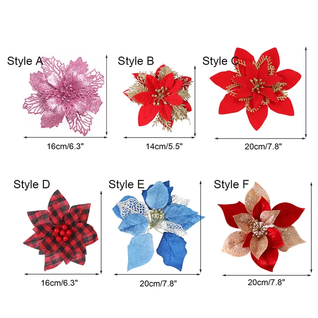 14cm Artificial Christmas Flowers Gold Silver Red Artificial  