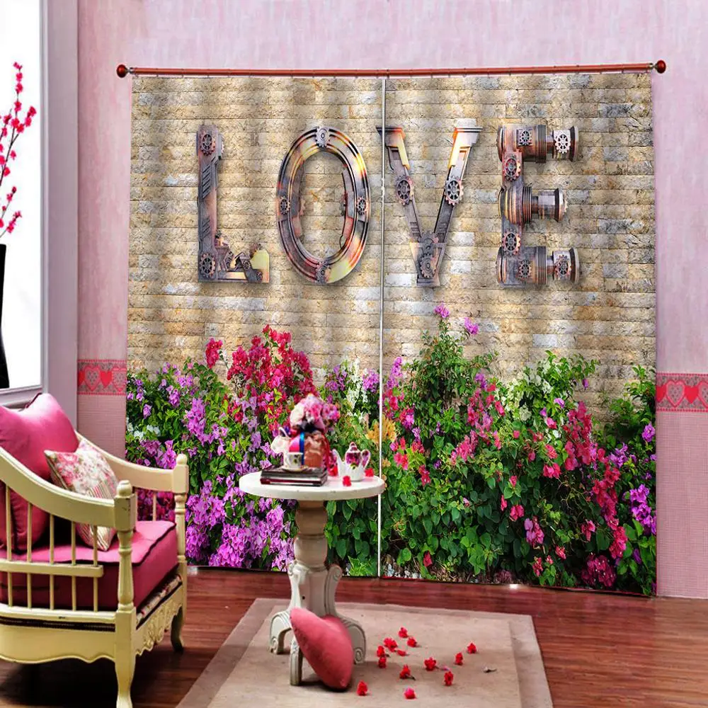 Занавеска с 3D изображением бежевой кирпичной стены занавеска алфавитом love