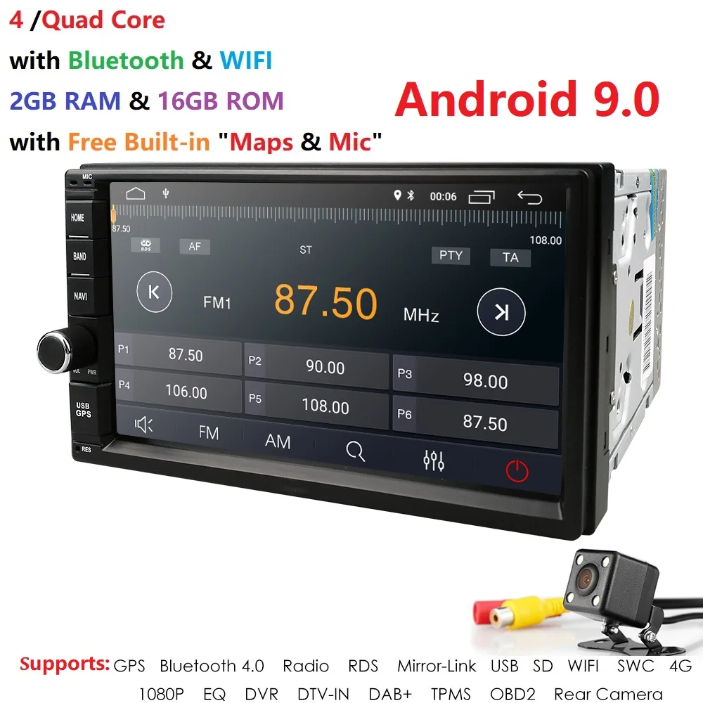  Quad Core Android 9.0 2G RAM 16G ROM Support 4G WIFI Network Car GPS 2 din Universal Car No DVD Rad