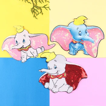 

Sew on Dumbo Clothes Patches Fashion Embroidery Sequins Elephant Badges T-shirt Down Jacket Personality Beautify Patches DIY