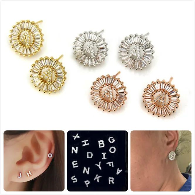 

Zircon Earrings For Women Initial Letter Earrings Crystal Rhinestone Earrings Girl Ear Bone Pirecing Stud Earring Men aretes R5