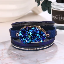 VKME модный браслет, женский браслет, браслет с кристаллами и камнями,, многослойный кожаный браслет, Женские Ювелирные изделия
