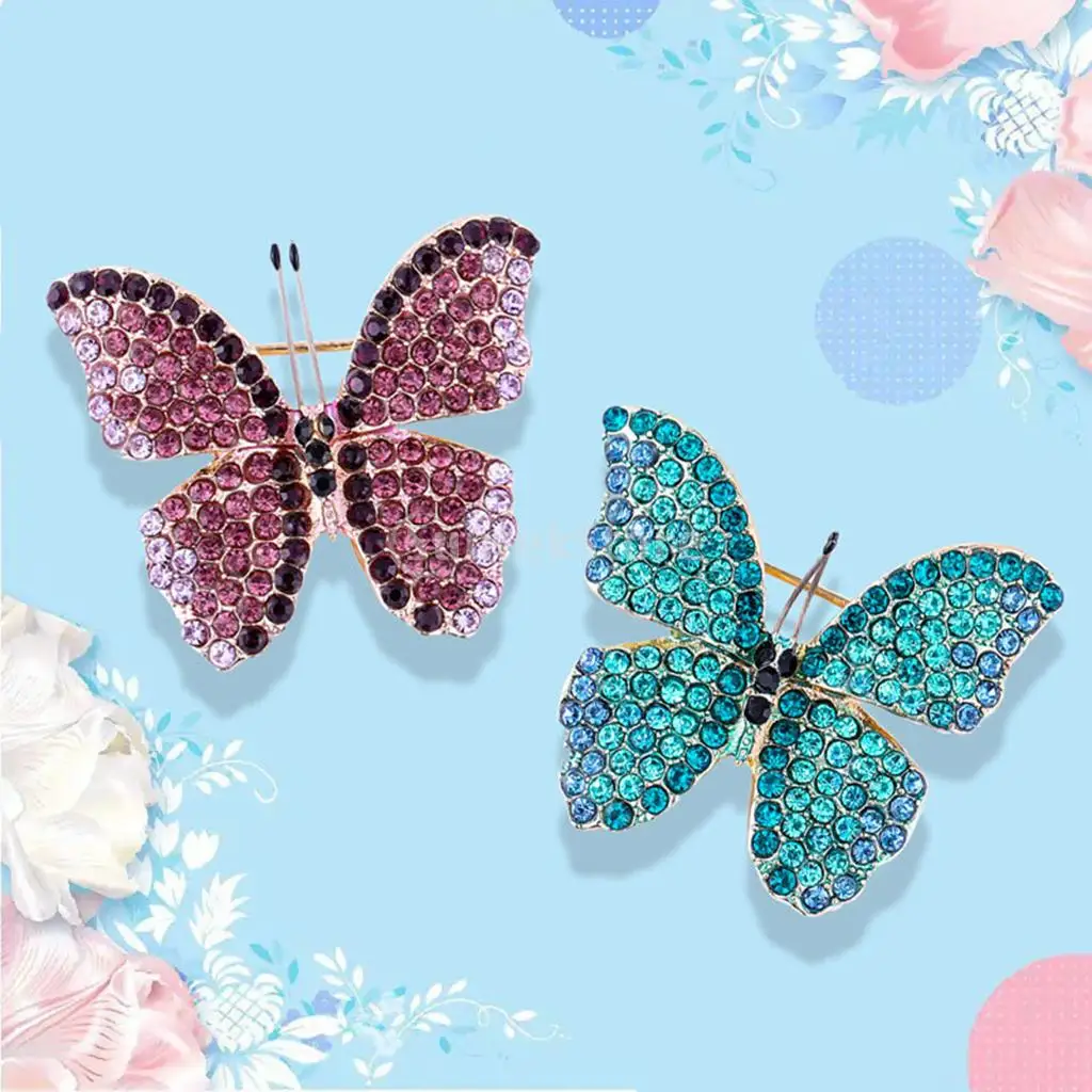 Ladies Butterfly Brooch Pins Bling Full Rhinestone Lapel Pin Crystal Elegant Jewellery Collar Bags Clothes Decorative Supplies