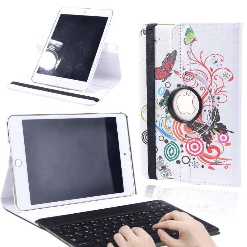 KK& LL для iPad mini 4 Mini 5 чехол для планшета вращающийся на 360 ° с автоматическим пробуждением сна Флип кожаный чехол-подставка+ Bluetooth клавиатура - Цвет: white butterfly
