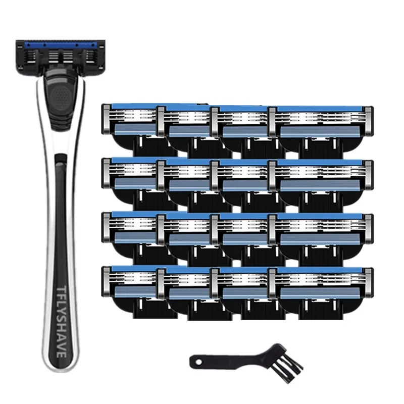 

TFLYSHAVE Furious 3 Manual Shaver Razor Blade for Men 3 Layer Shaving Razor with Trimmer for Mach3 (16pcs Blade+1 Holder)