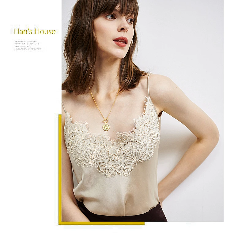100% Silk Tank Top Women High Quality Fabric Shoulder Strap Adjustable Length Lace 4 Colors Casual Basic Clothing Fashion