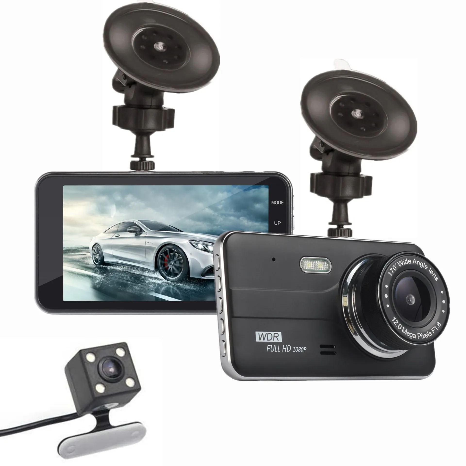 4-дюймовый ips высокой четкости 1080P паровое автомобильное вождения Регистраторы передней и задней Двойной объектив Поддержка изображение при движении задним ходом cardvr