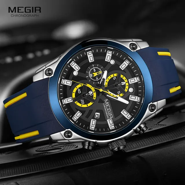 MEGIR Men's Military Sport Watches Men Waterproof Fashion Blue Silicone Strap Wristwatch Man Luxury Top Brand Luminous Watch 4