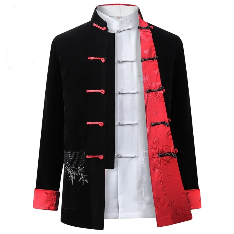 Традиционный китайский стиль Вышивка Блузка Hanfu Wu Tang костюм для мужчин Кунг Фу футболки Топы Куртки Cheongsam год пальто KK3017