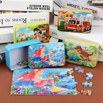 

New 60 piece iron box wooden jigsaw thickened jigsaw puzzle toy cartoon anime child jigsaw toy kid gift WM-107