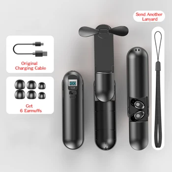 

New F7 Fan Bluetooth Headset Charging with Handheld Fan, Touch Multifunction with Flashlightforhuaweiopposangsungxaiomi