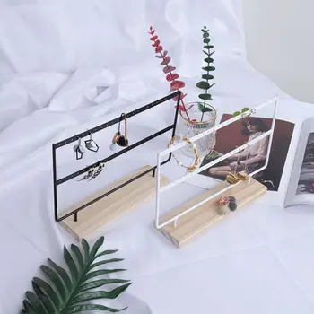 

46-hole 2 Layers Metal Jewelry Rack Wooden Black White Ear Studs Earring Storage Display Organizer Holder
