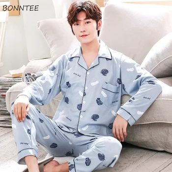 

Pajama Sets Men Down Collar Nightgown Spring and Autumn Long-Sleeved Lounge Mens Clothes Sleepwear Male Knitted Cardigan Soft