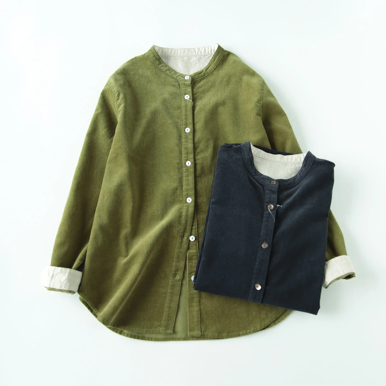 

pure cotton stand collar long sleeve shirt autumn 2021 new women's literature and art versatile top 2203