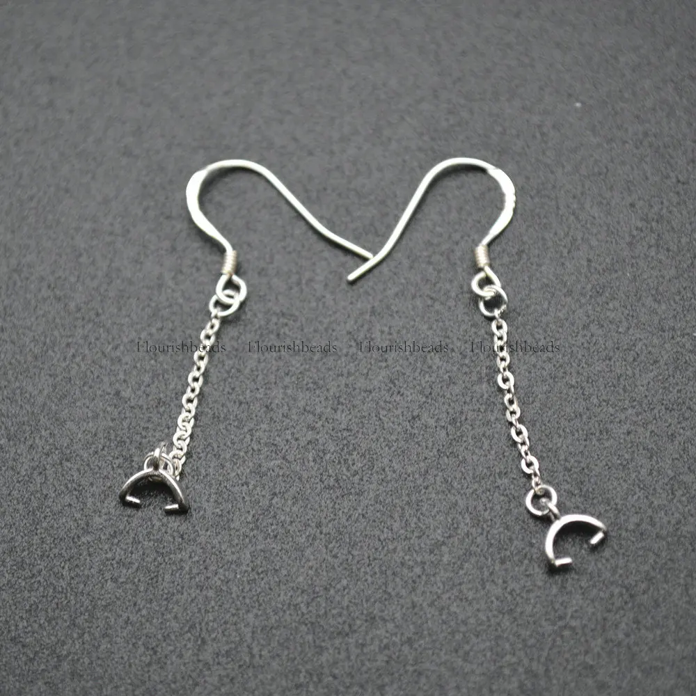 925 Silver Fish Wire Earring Hooks with Long Chains and Bail Fit Dangle