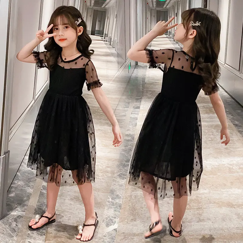 Girls Summer Dress Black Beautiful Child Dress Black Black Dot
