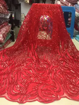 

French Nigerian sequins sequence 2019 African net tulle mesh voile lace fabric high quality for party wedding dress 5 yards/lot