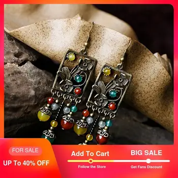

Ethnic earrings for women long dangle ear ring Stone Beads drop vintage flower Green Earrings fashion brincos jewelry 2019
