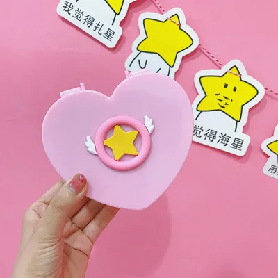 Милый мультфильм ручка зеркало девушка розовый Kawaii макияж зеркало с косметической коробкой аниме портативное зеркало путешествия