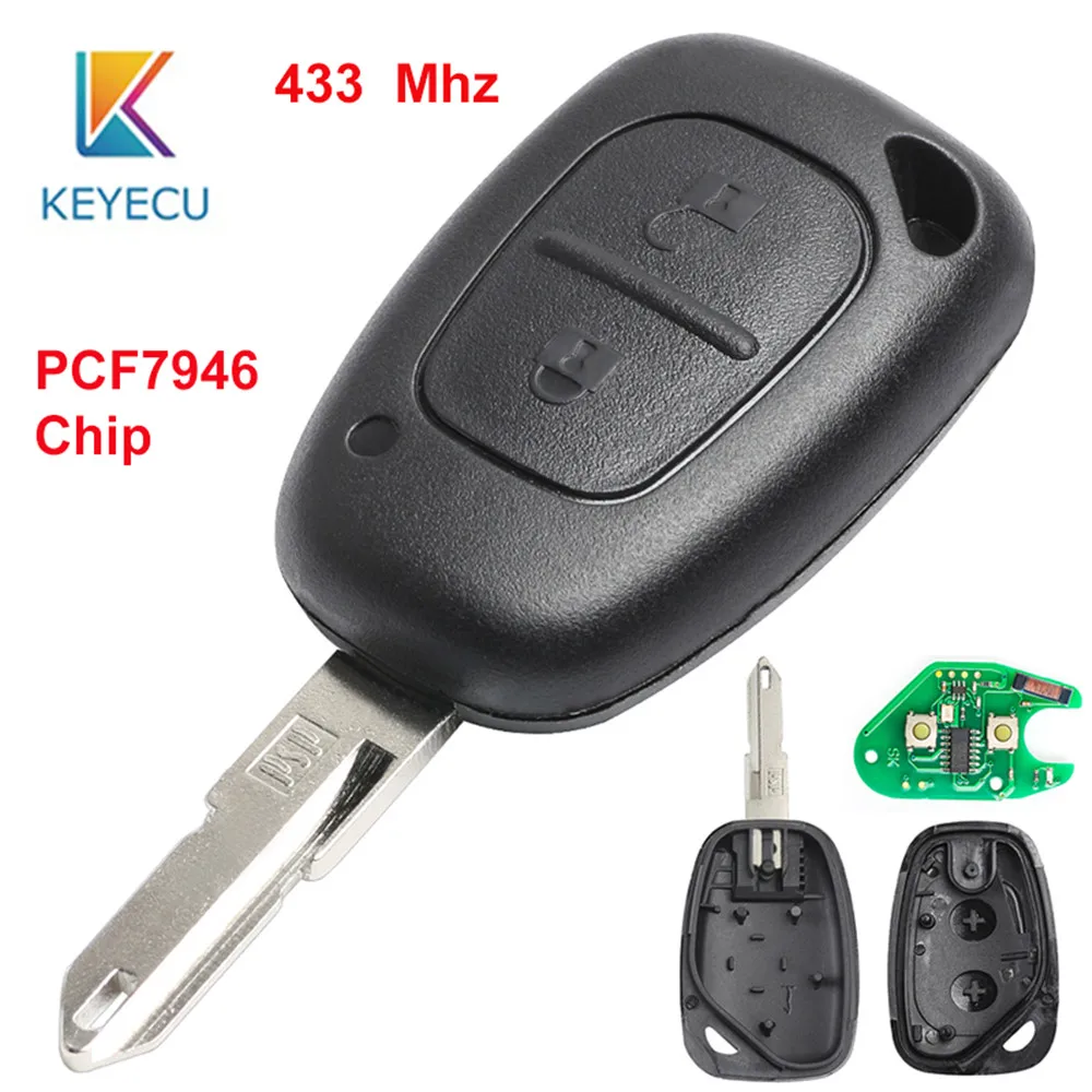 KEYECU для Renault Vivaro Master Kango 2004 2005 2006 2007 2008 Замена дистанционный ключ-брелок от машины 2 кнопки 433 МГц PCF7946 чип