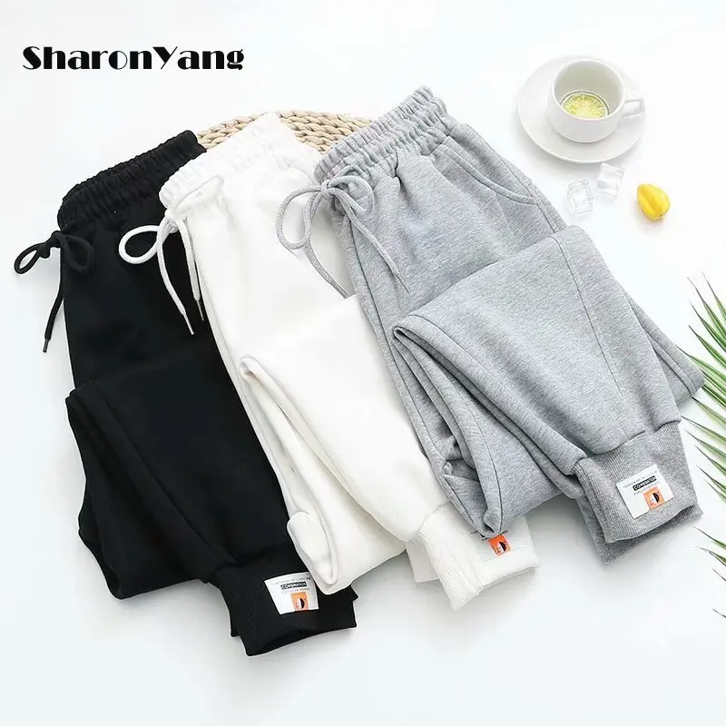 

Winter Pants Women Warm Drawstring Sweatpants Large Size Loose High Waist Sport Pants for Women Clothes White Gray
